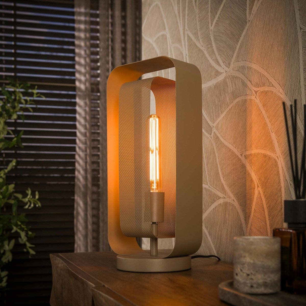 Lampe design beige à double cadre métal RALF beige, PIER IMPORT