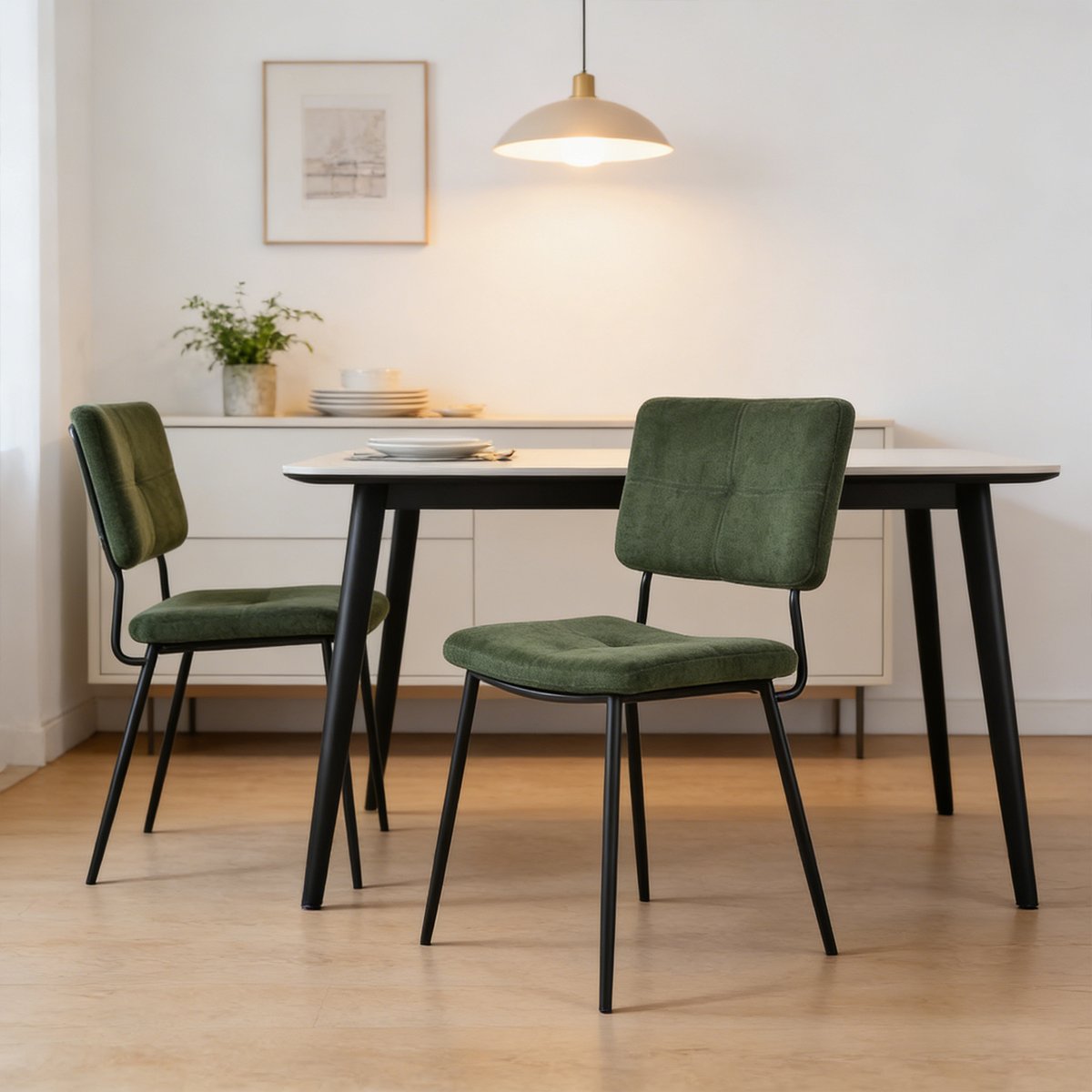 Lot de 2 chaises de salle à manger en tissu vert style industriel, KAROMI vert, MEUBLES COSY