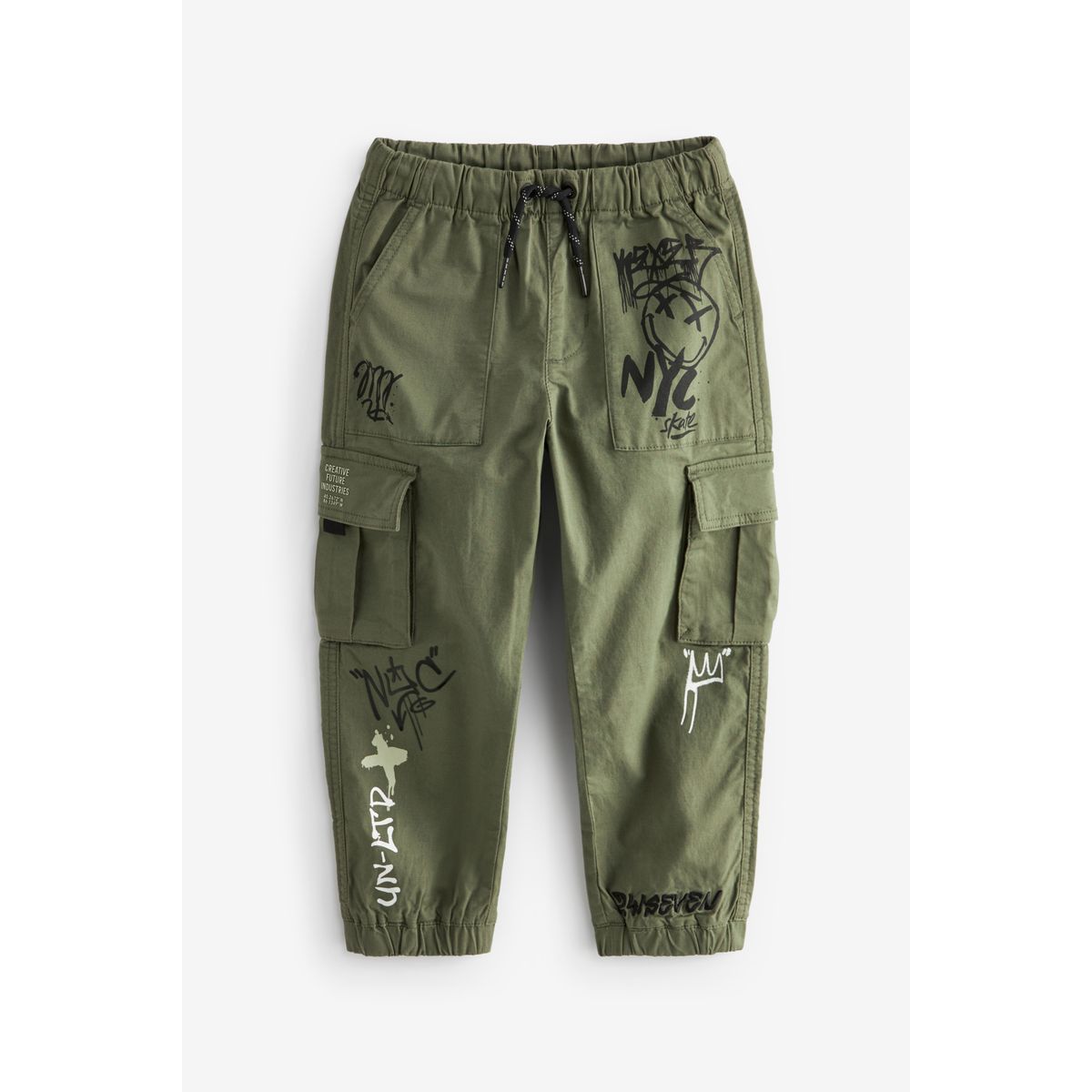 Pantalon cargo graffiti coupe classique vert kaki, NEXT