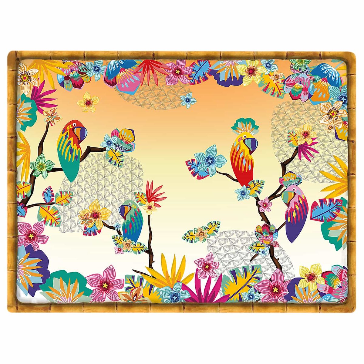 Set de table rectangulaire (40 x 30 cm) lot de 6 - Perroquets de Bahia orange / blanc, LES JARDINS DE LA COMTESSE