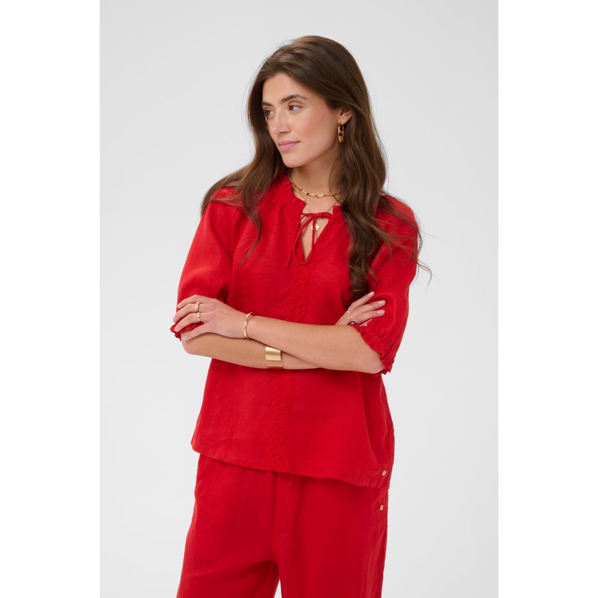 Blouse à manches courtes rouge high risk red, CREAM