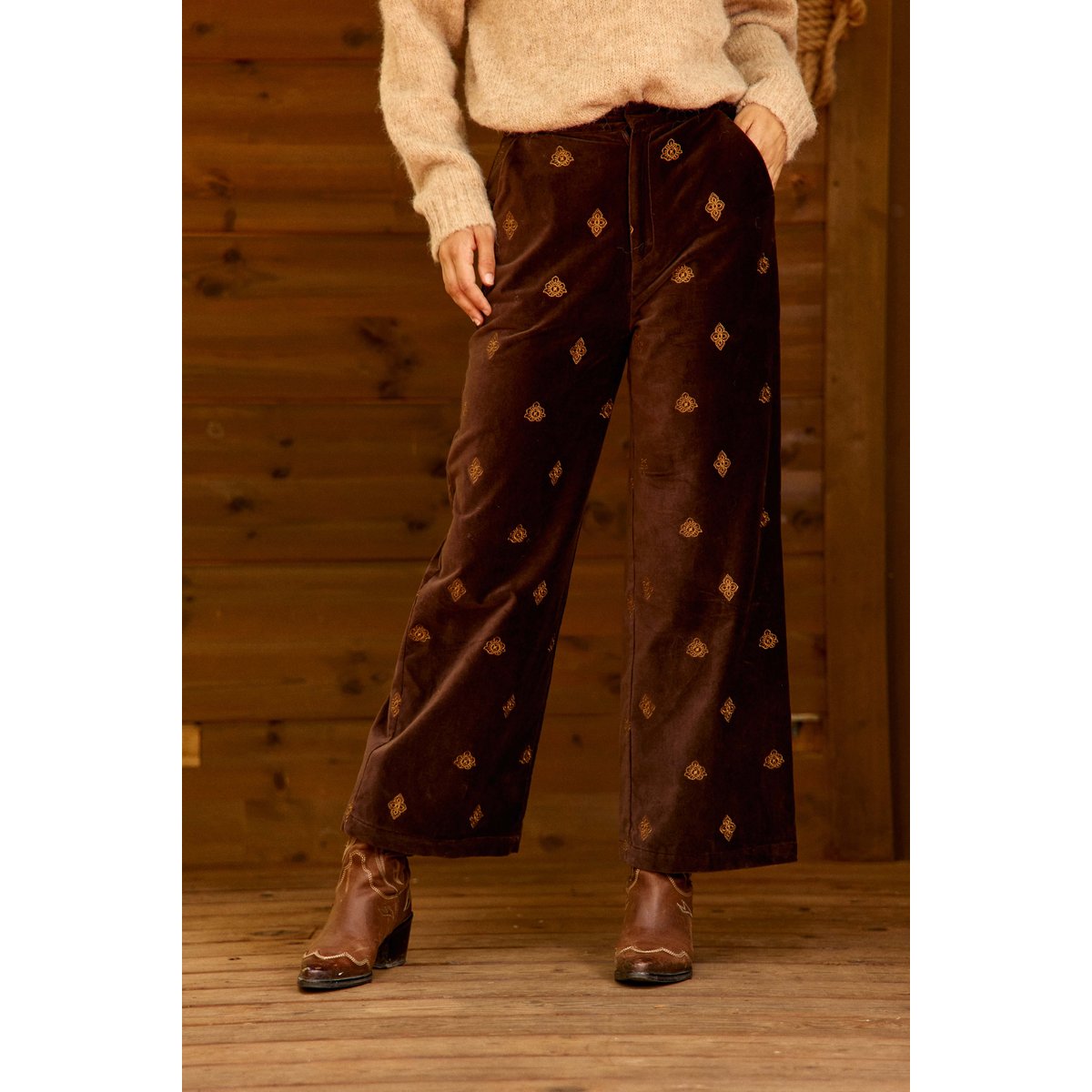 PANTALON imprimé ethnique PHELIA 16-marron, LA PETITE ETOILE