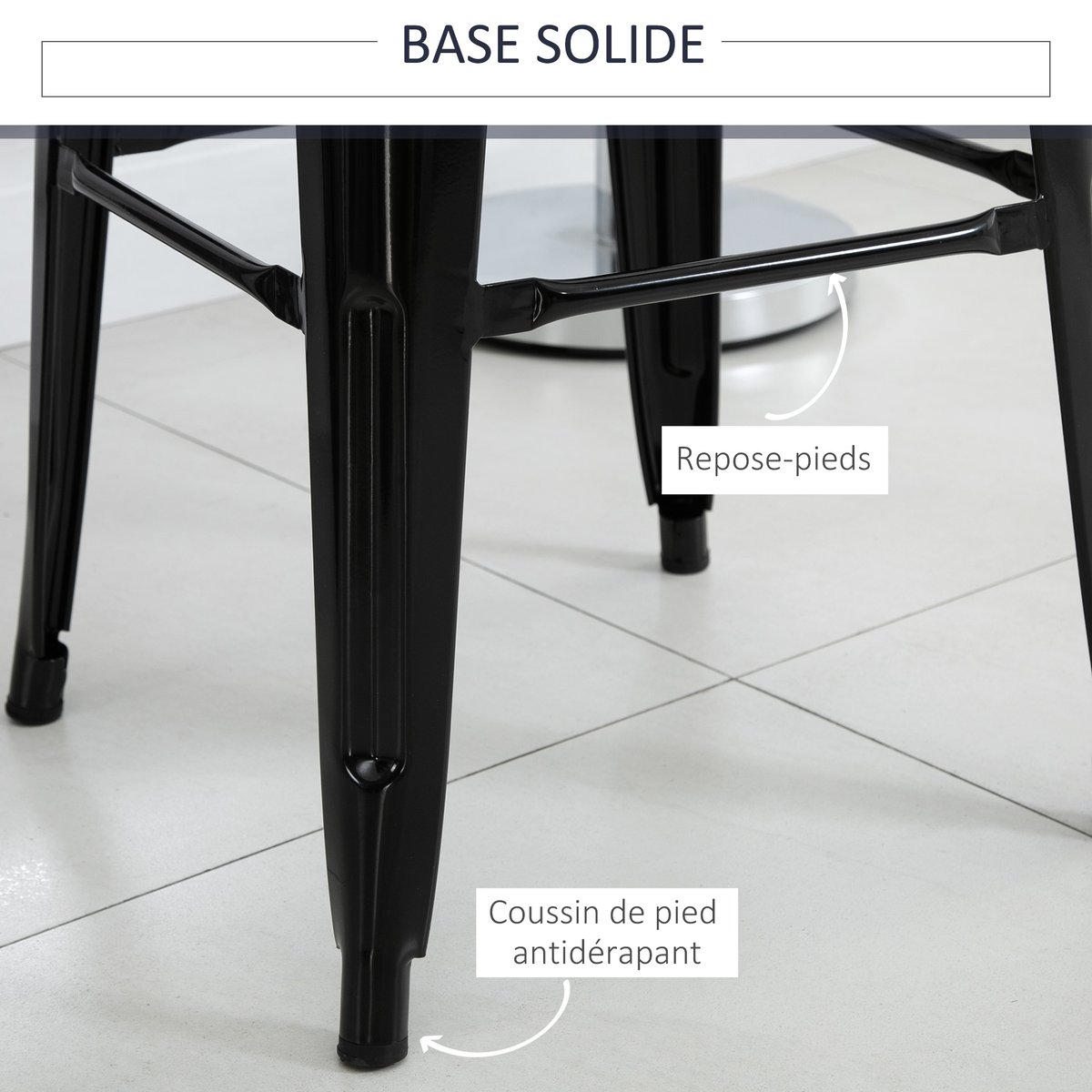 Tabouret de bar Métal Noir noir, HOMCOM