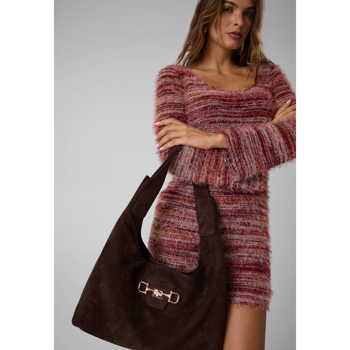 Sac Hobo Maxi Sunset marron, GUESS