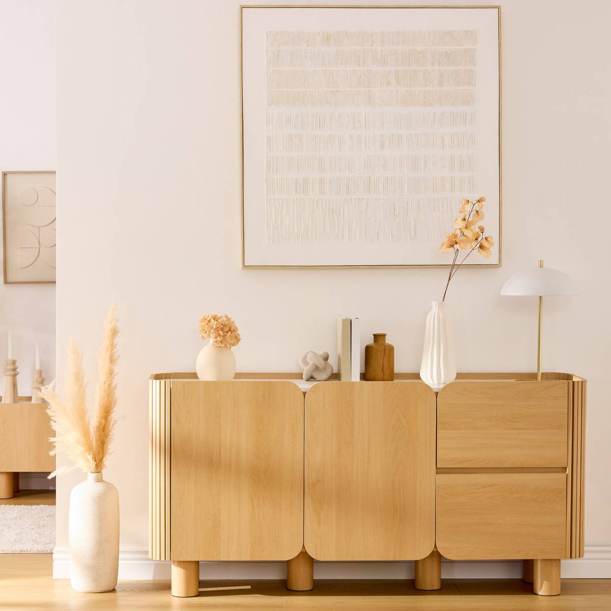 Buffet 2 portes 2 niveaux plateau effet marbre HOMELYA beige, ATMOSPHERA