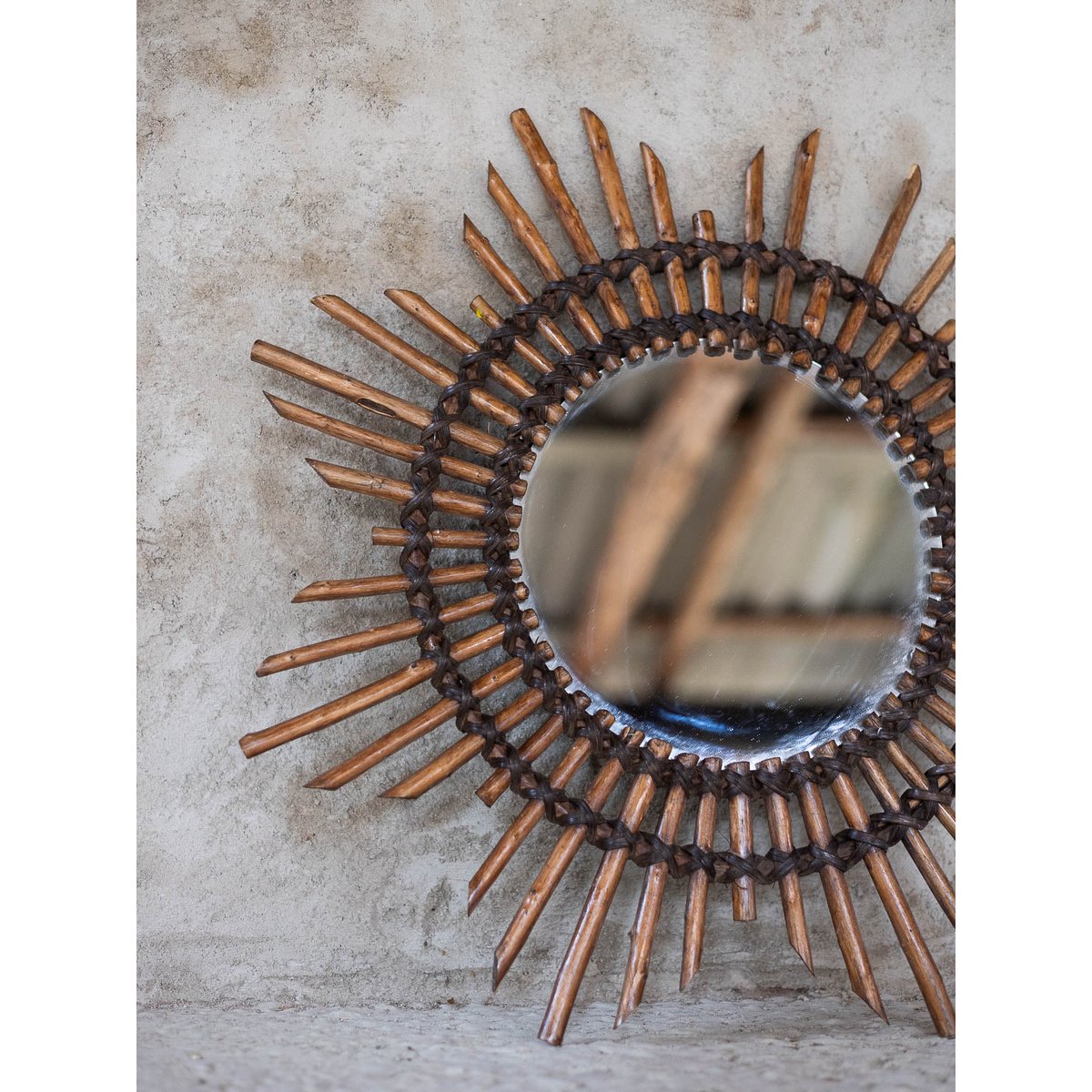 Miroir soleil en rotin Georges N°1480 - Bon état bois clair, DEBONGOUT