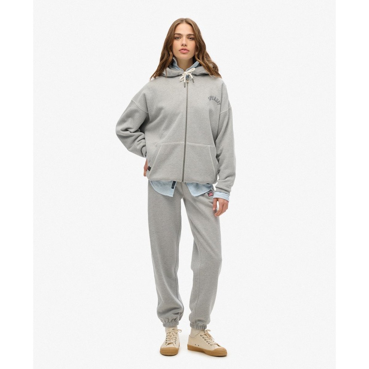 Sweat à capuche zippé oversize Athletic Essential gris chiné, SUPERDRY