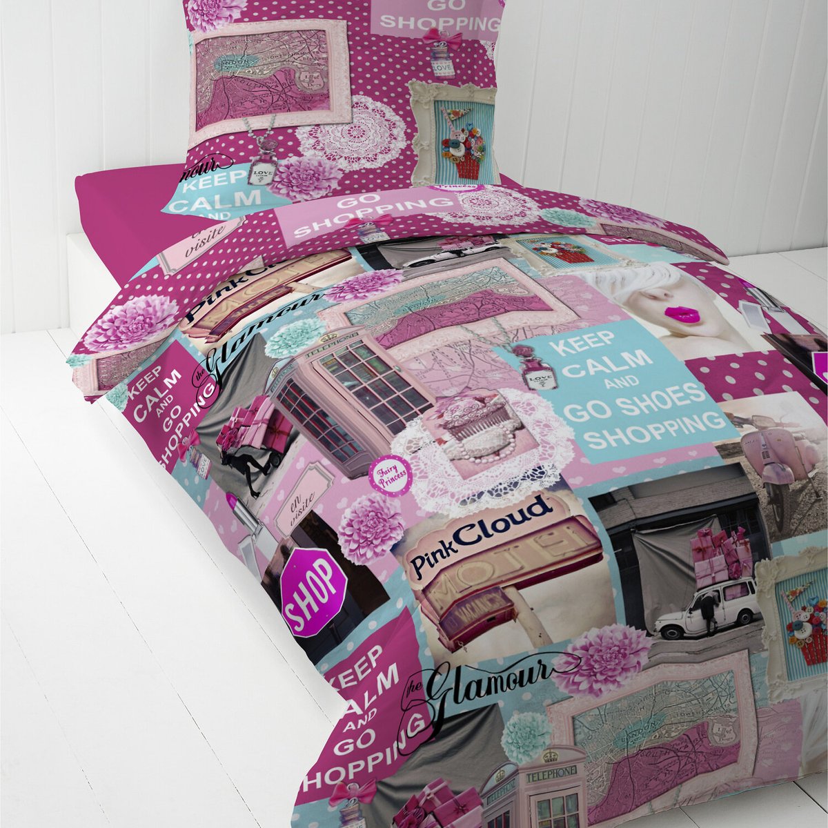 Parure de lit enfant + taie en coton, Happy rose, C DESIGN HOME TEXTILE