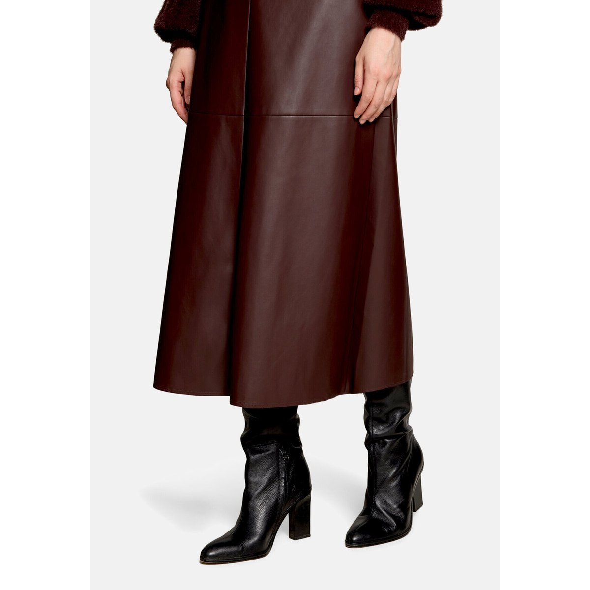 Jupe en cuir à poches espresso brown, VERA MONT