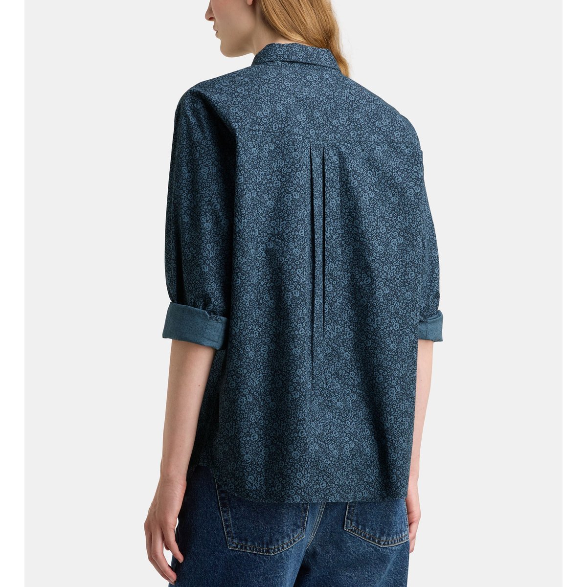 Chemise droite alma sur fleurs coton bleu marine, GALERIES LAFAYETTE