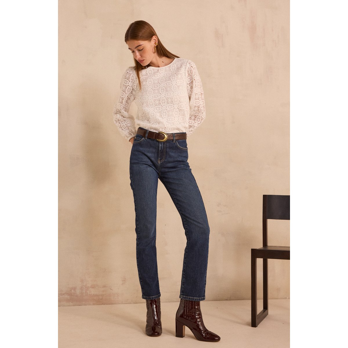 Jean droit et fit en coton SONIA denim brut, Maison 123