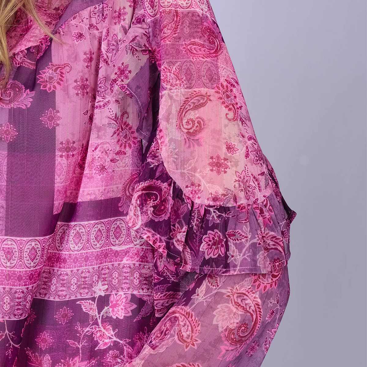 Blouse imprimée à voile rose, MISE AU GREEN