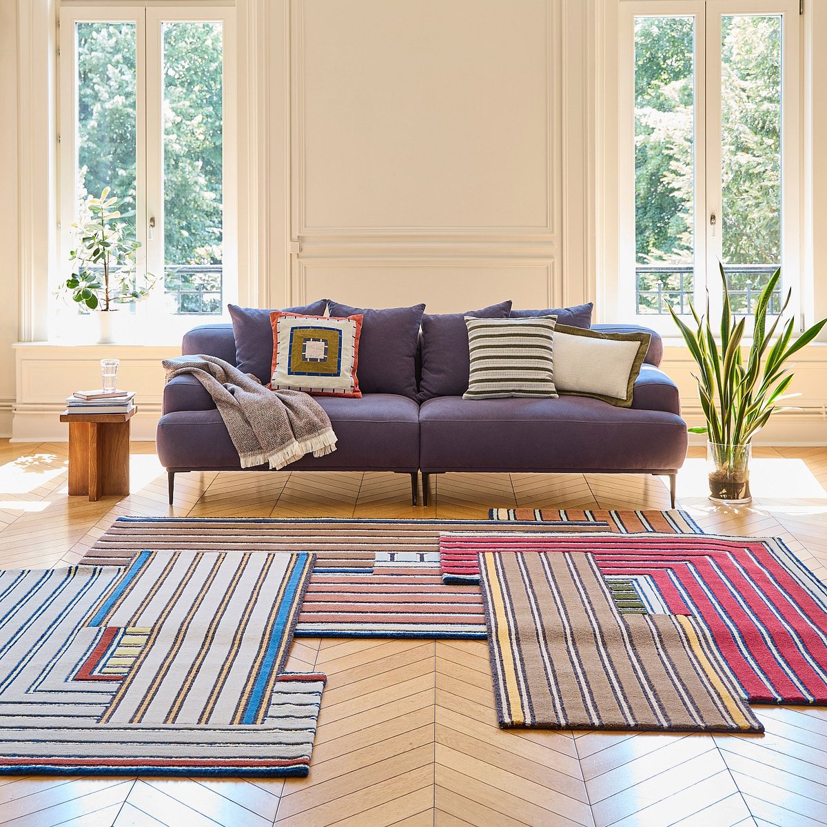 Tapis en laine GALON marron, rouge, multicolore, HABITAT