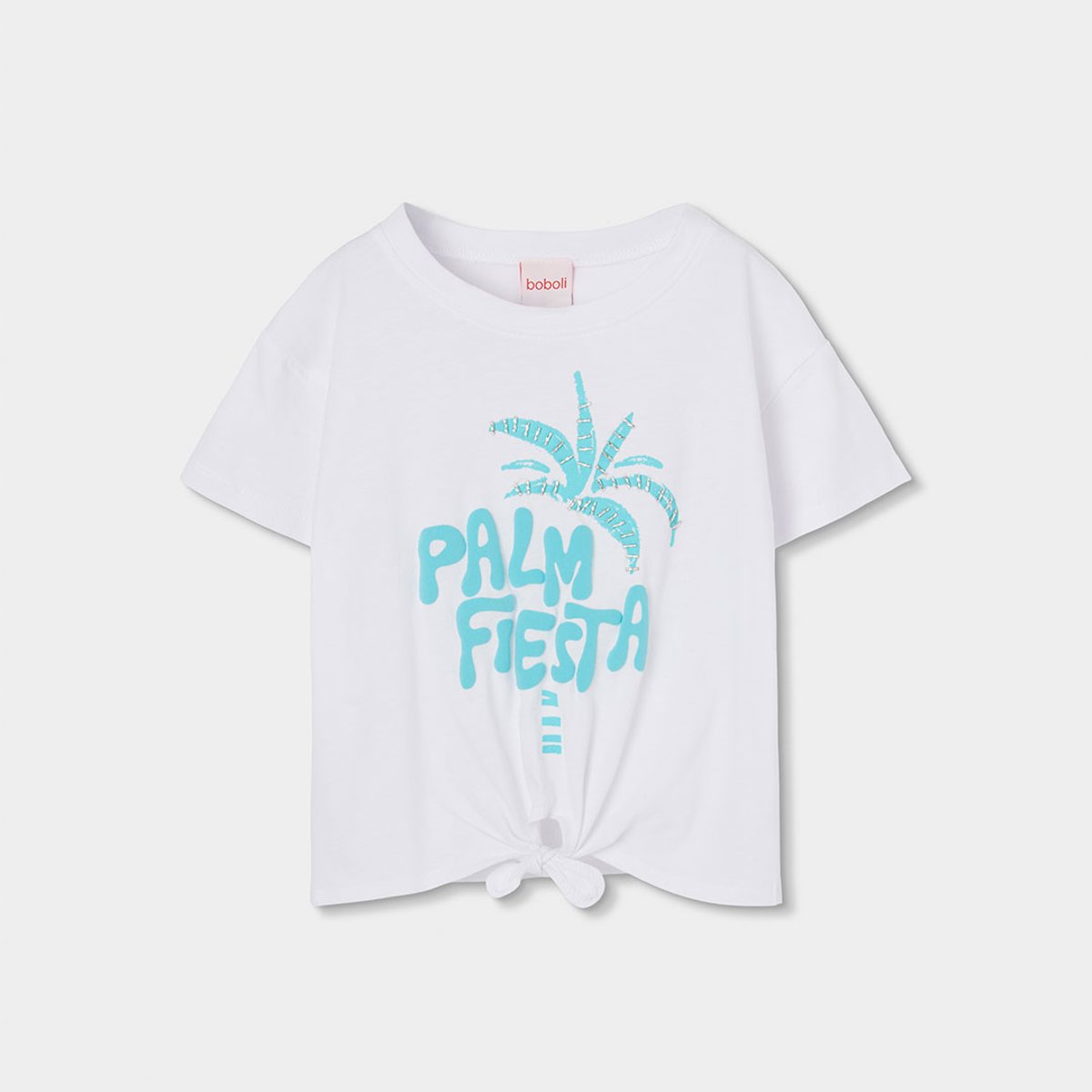 T-shirt fille mancs courtes coton blanc, BOBOLI