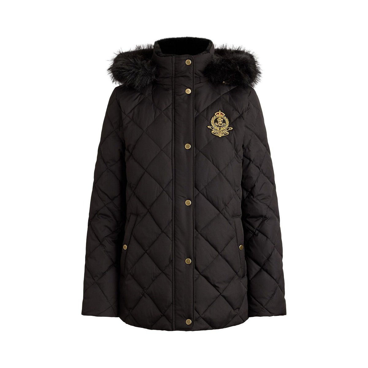 Doudoune mi-longue à capuche, avec écussson noir, LAUREN RALPH LAUREN
