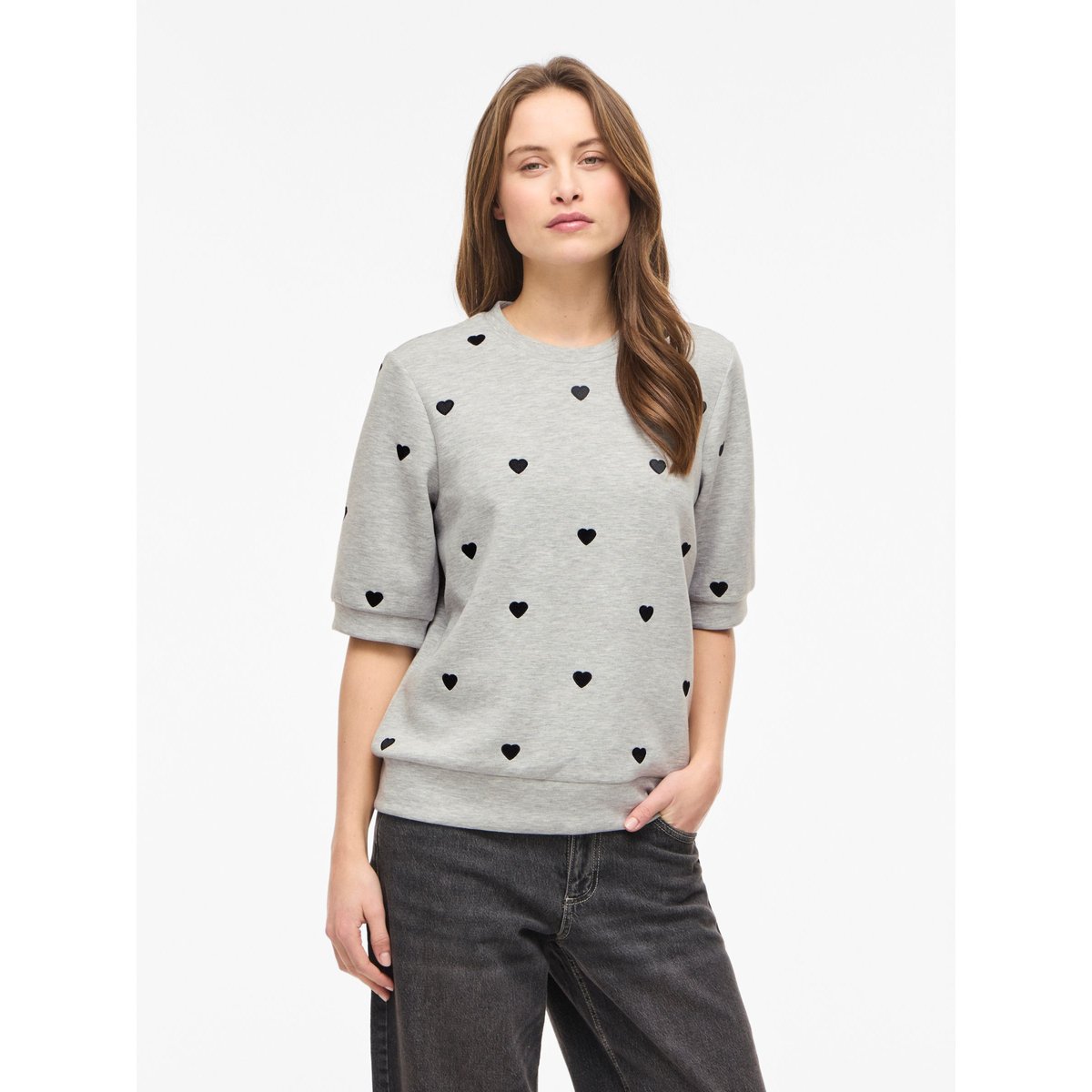 Sweat-Shirt À Manches Courtes gris - light grey melange1, VILA