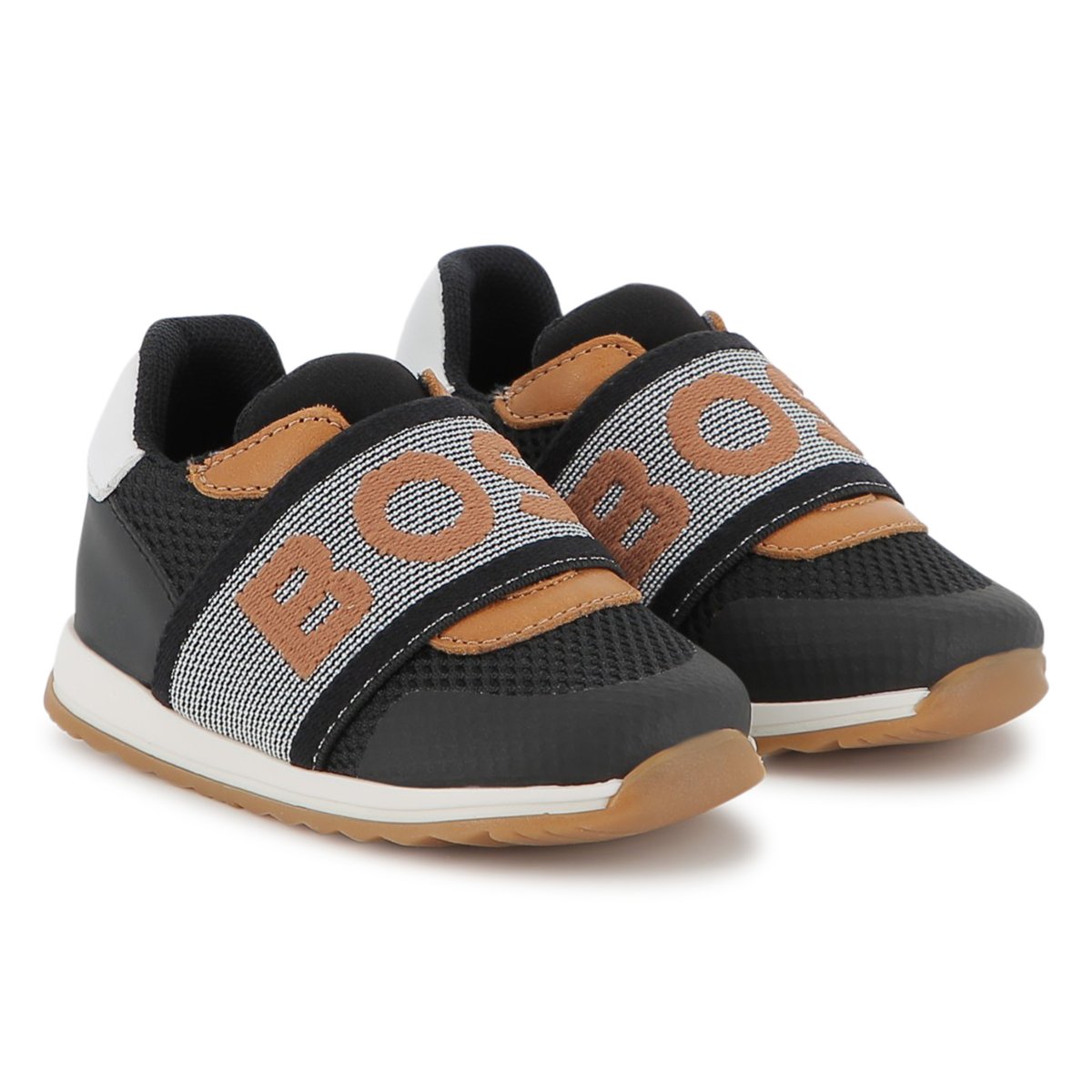 Sneakers con elastico logato black, BOSS KIDSWEAR