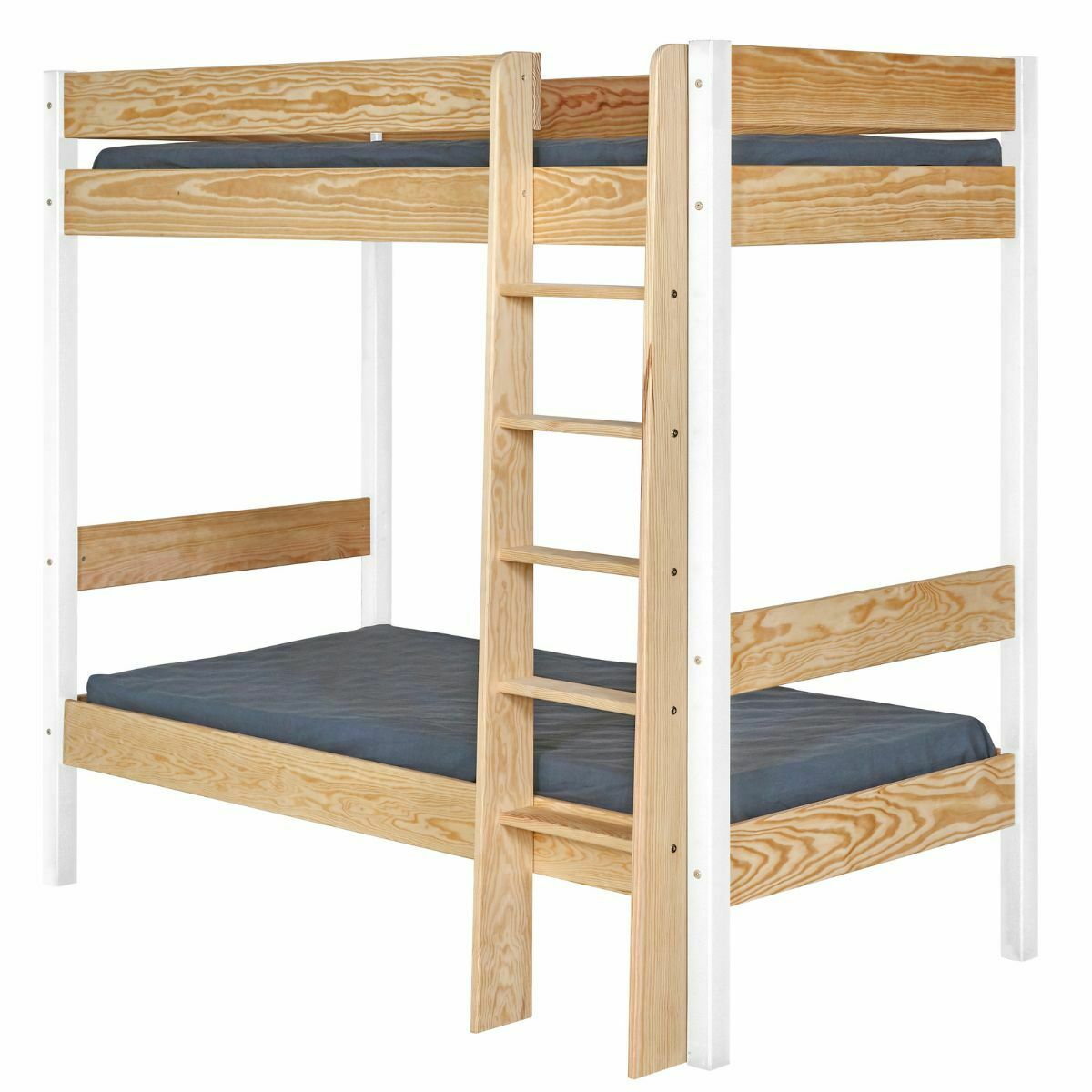 Pack lit superposé avec matelas Bois massif CLEM blanc et bois, AKITEN RETAIL