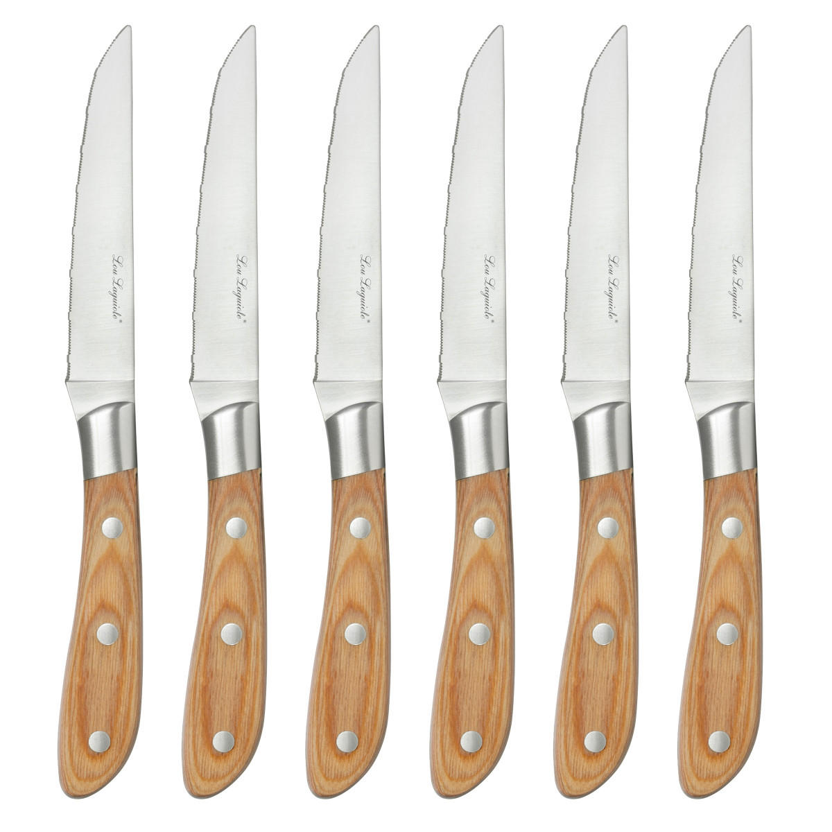 Coffret 6 couteaux steak bois de pakka - ELIAS bois clair, LOU LAGUIOLE