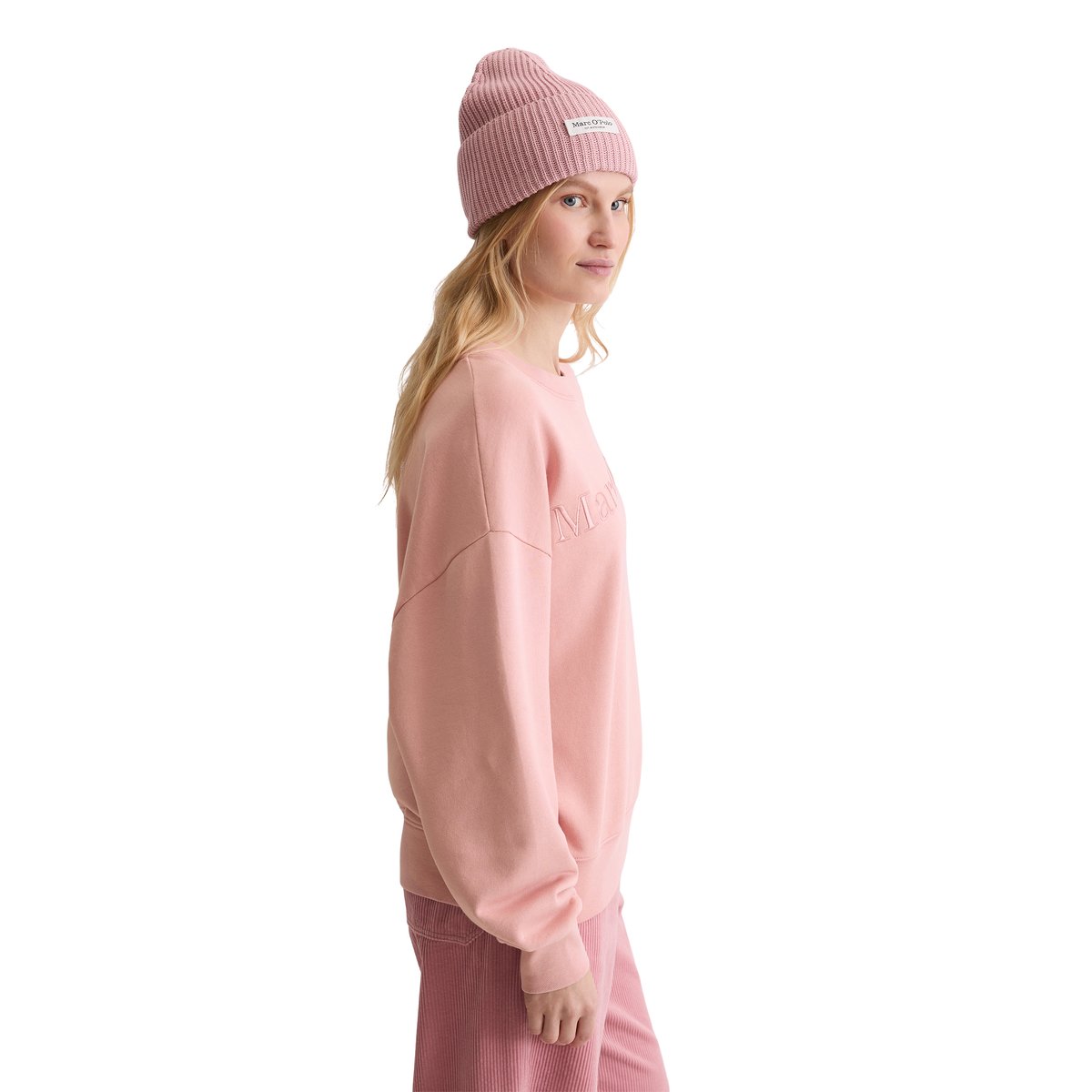 Sweat-shirt à logo relaxed en coton organique rose, MARC O'POLO