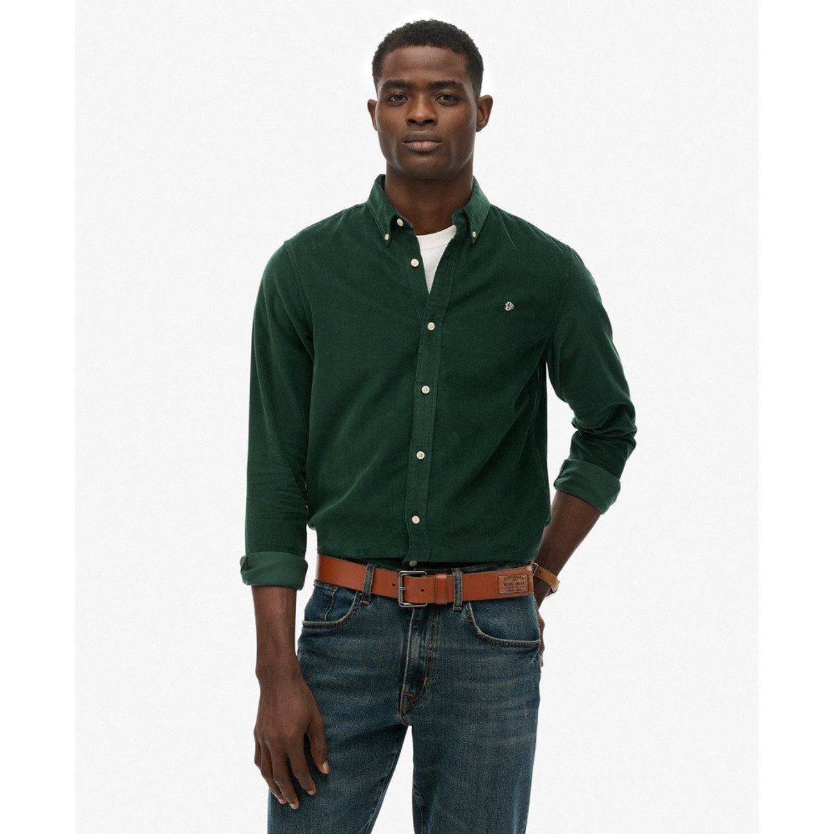 Chemise velours côtelé vert émail, SUPERDRY
