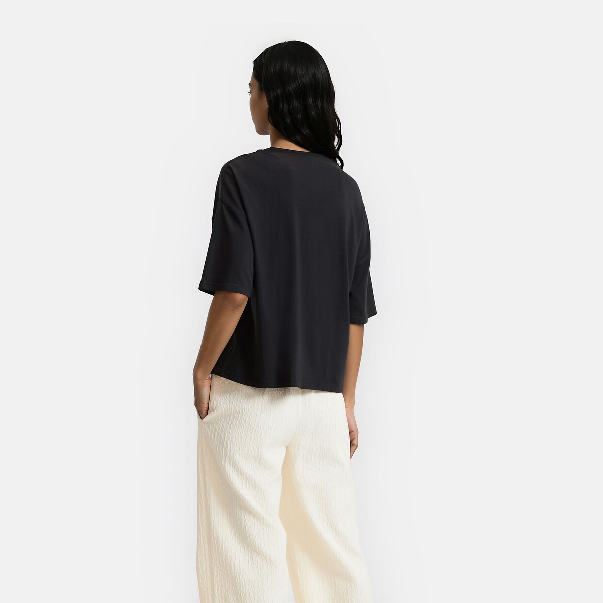 T-shirt met korte mouwen en ronde hals met uitsnijdingen en sieraden zwart, LA REDOUTE COLLECTIONS