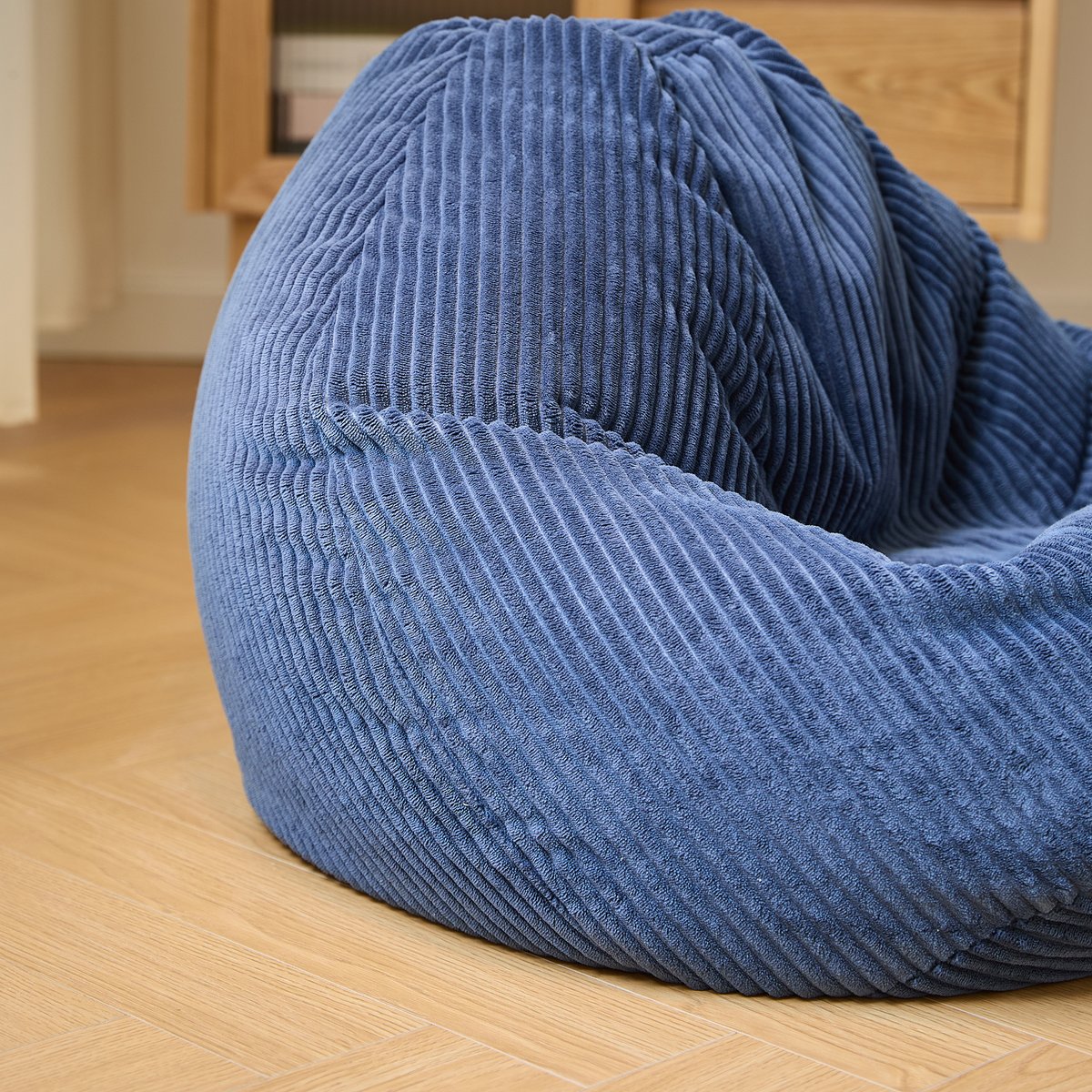 Pouf de salon, velours côtelé, FLOBY bleu, NORDLYS