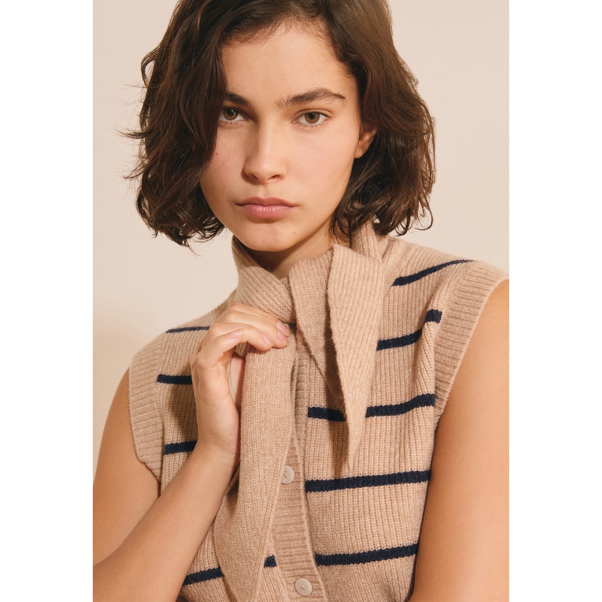 Gilet sans manches avec lien à nouer SUSIE beige, ETAM