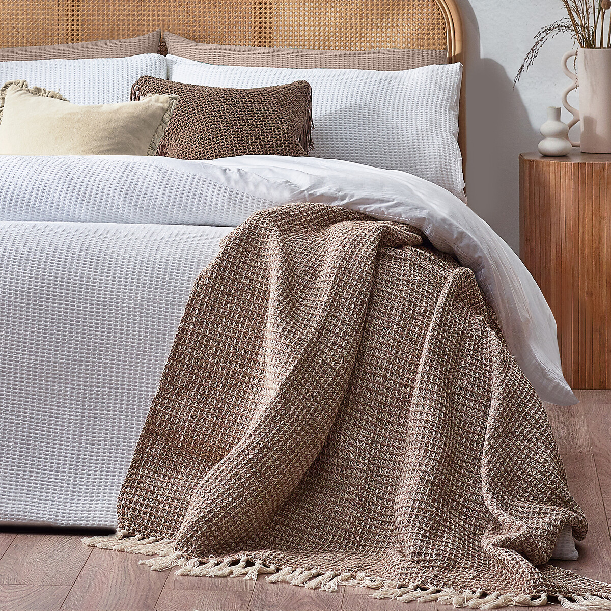 Chunky Waffle Cotton Duvet Cover and Pillowcase Set white, YARD