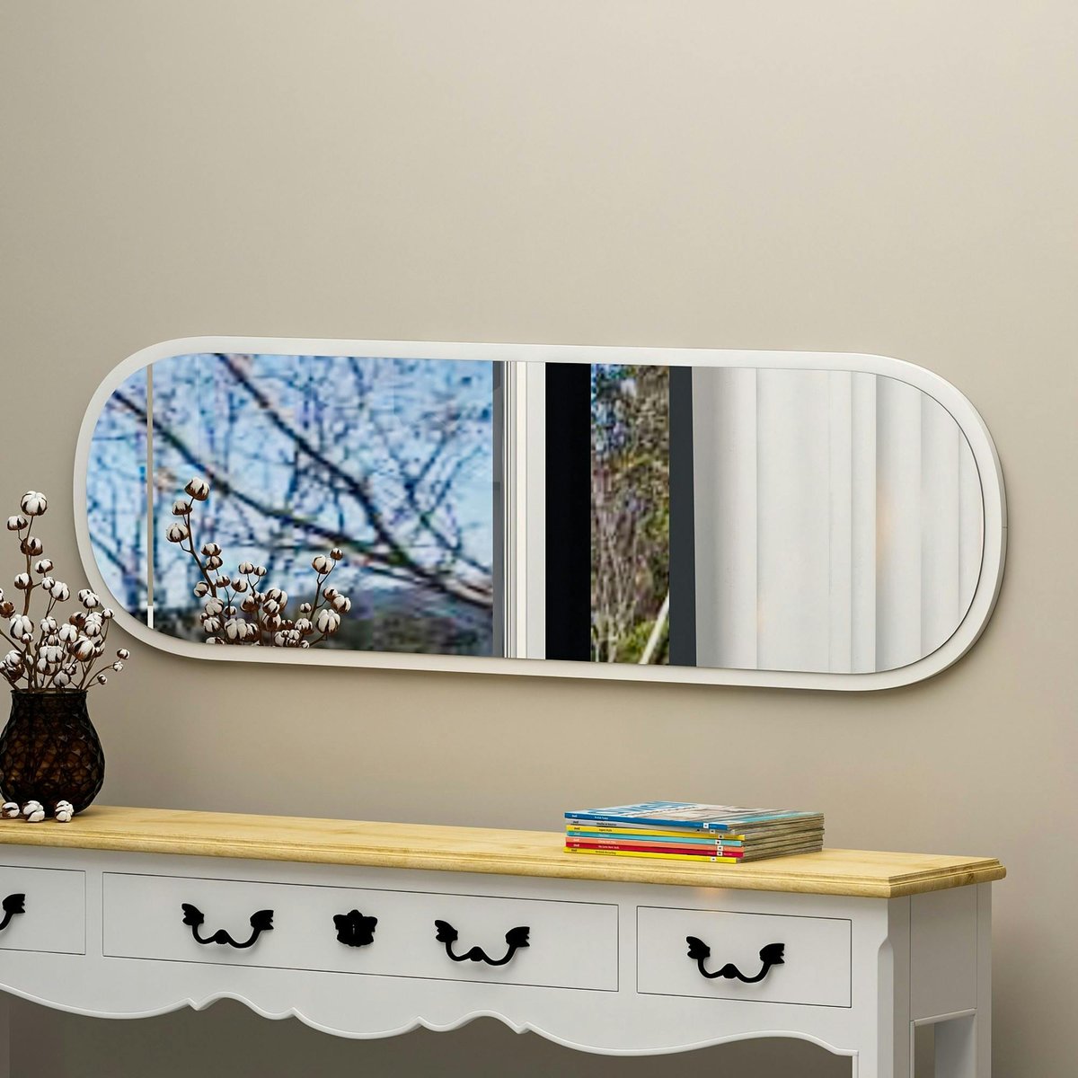 Miroir d'entrée ovale mural CODY blanc, PIER IMPORT