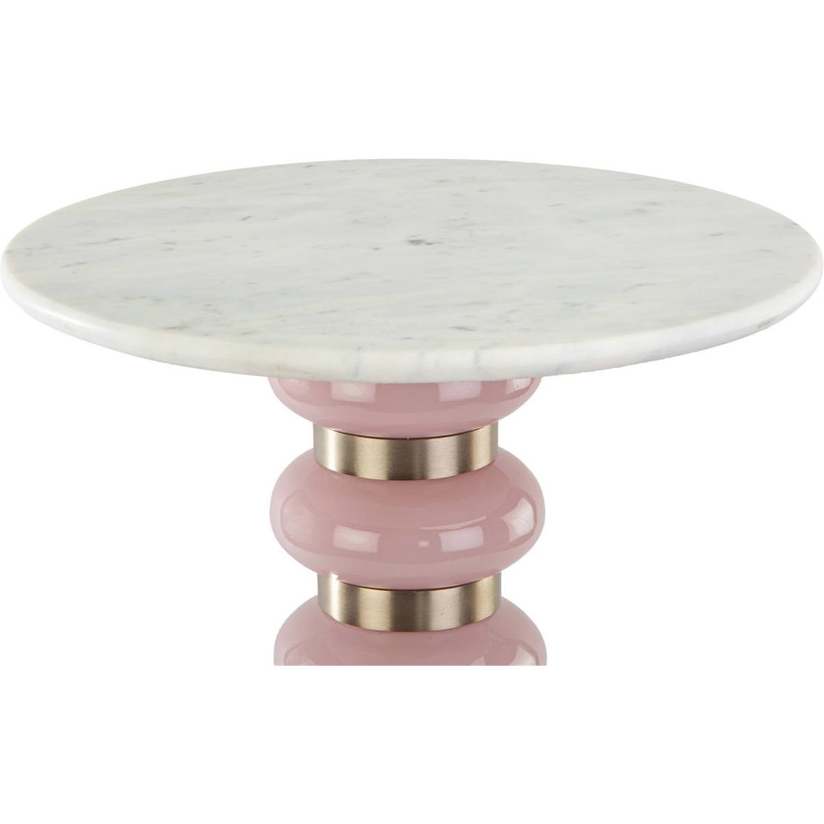 Table bout de canapé en marbre rose, blanc marbré et doré, RECOLLECTION