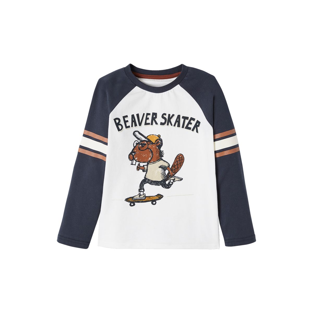 Pyjama castor avec bas en flanelle bleu fonce, VERTBAUDET