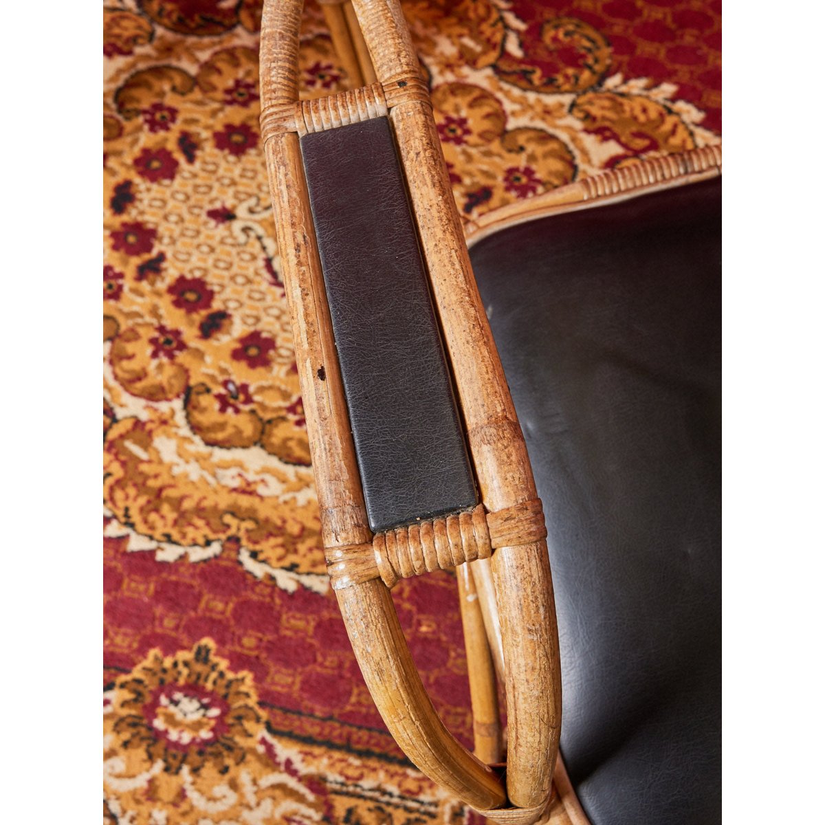 Paire de fauteuils en osier et cuir  Ernest N°711 - Bon état noir, DEBONGOUT
