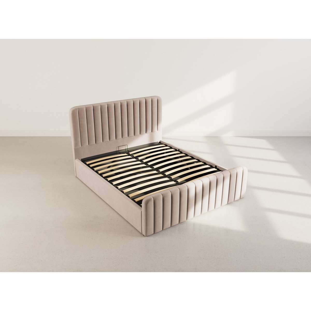 Lit coffre 160x200 cm en velours, ALICE taupe, BEST MOBILIER