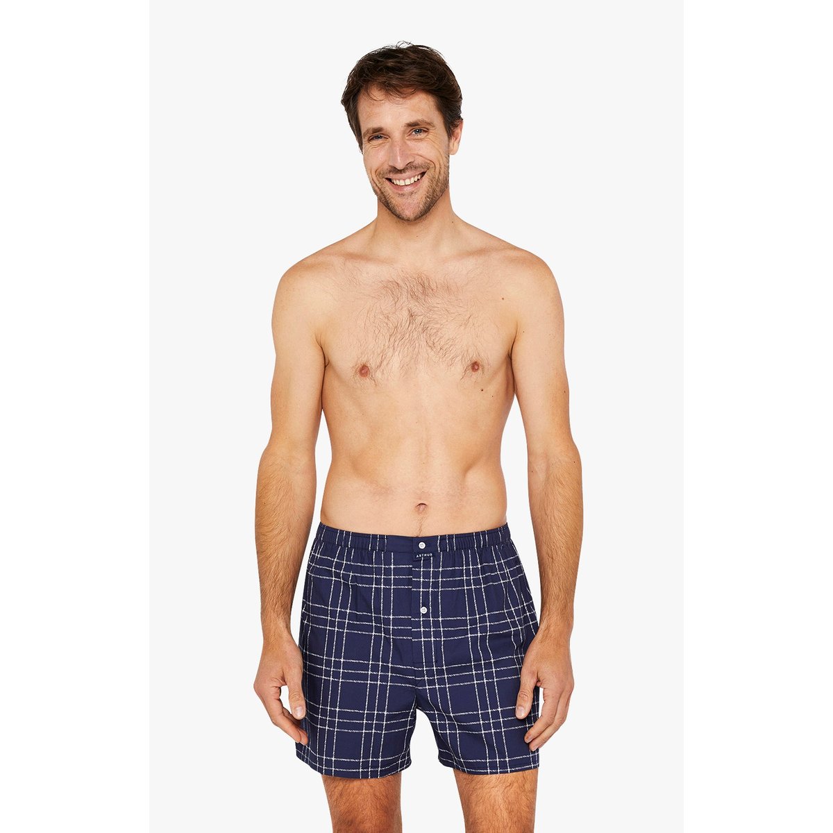 Caleçon classique en coton, imprimé Lewis marine, ARTHUR