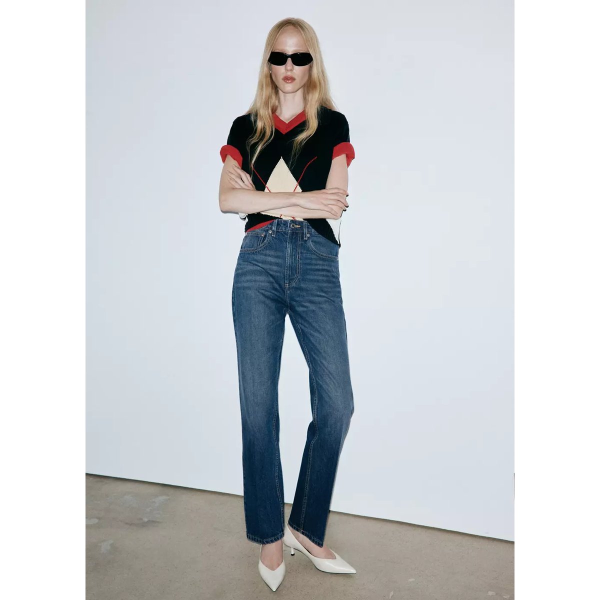 Jean droit taille haute bleu foncé, MANGO