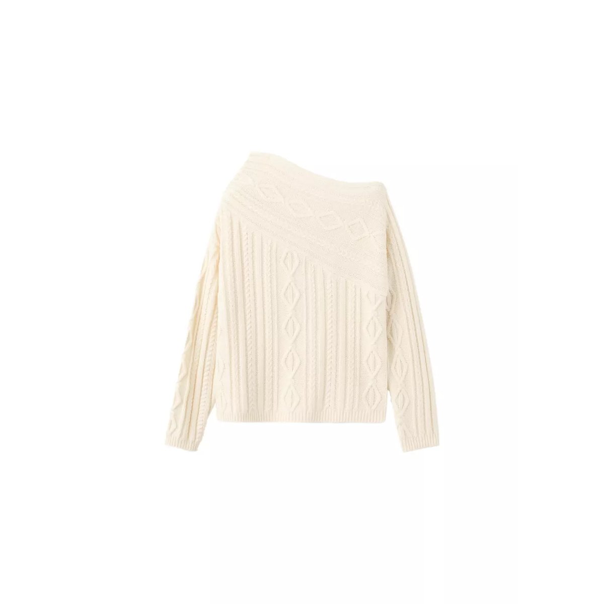 Pull-over laine mélangée torsades écru, MANGO