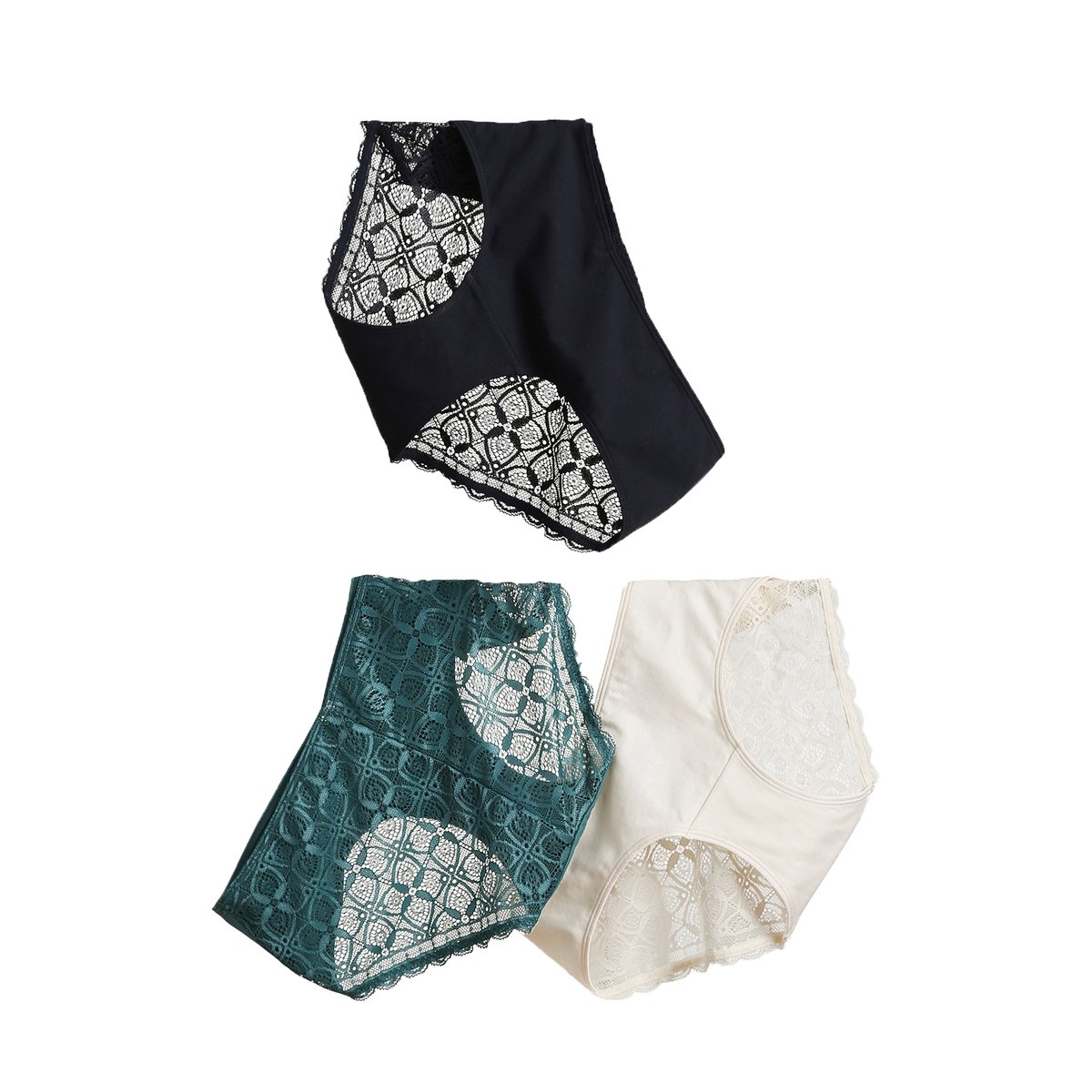 Lot de 3 culottes de grossesse coton/dentelle vert émeraude, VERTBAUDET