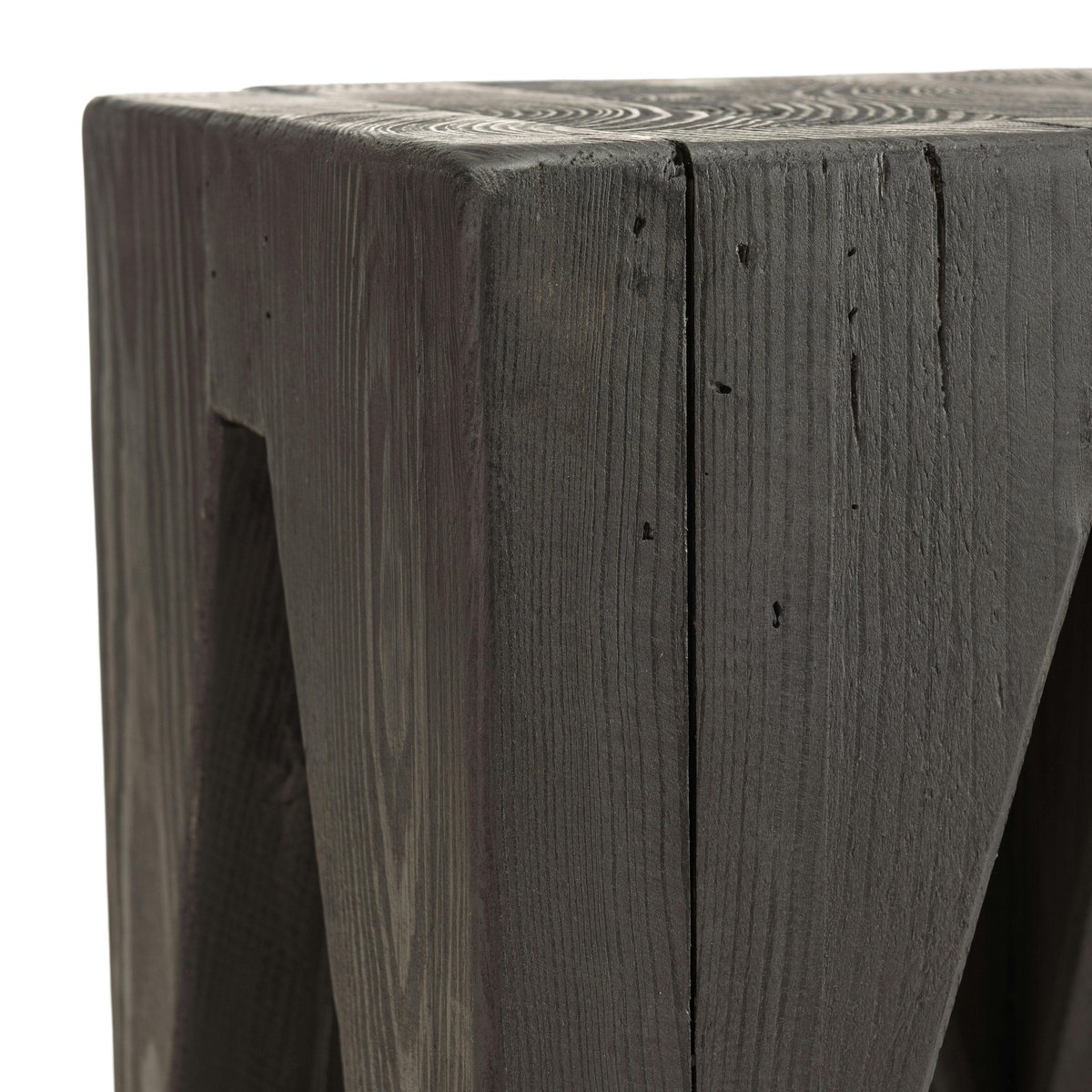 Petit tabouret pin recyclé noir CRACOVIE noir, PIER IMPORT