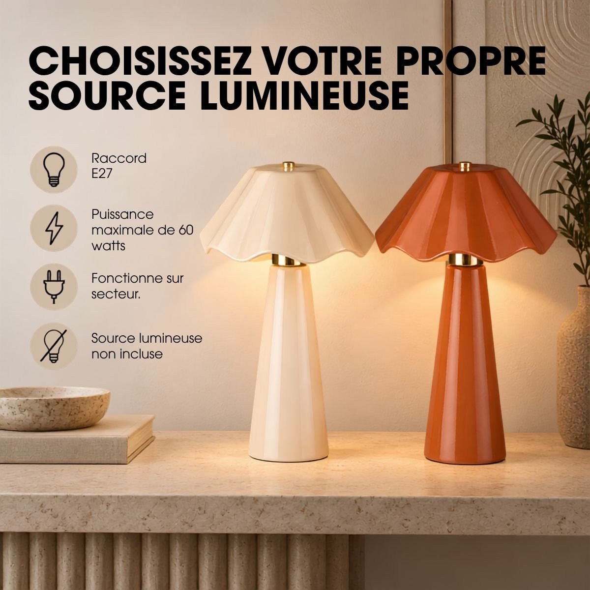 Lampe de table MEERA beige, MICA DECORATIONS