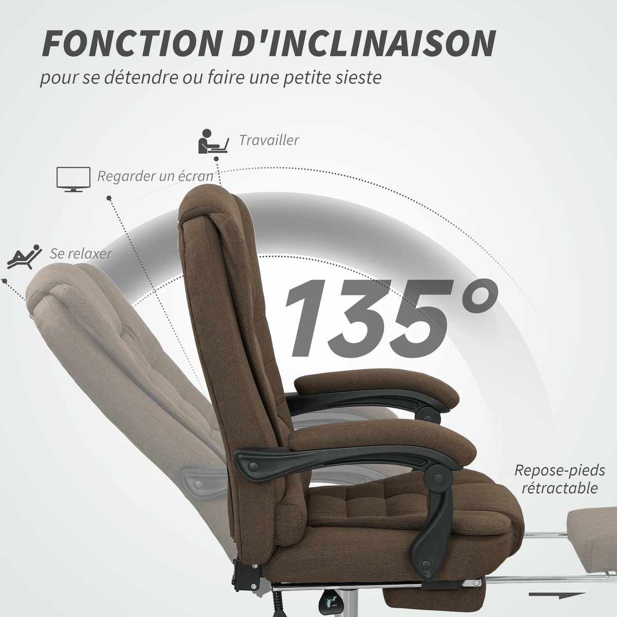 Chaise de bureau Polyester Marron marron, HOMCOM