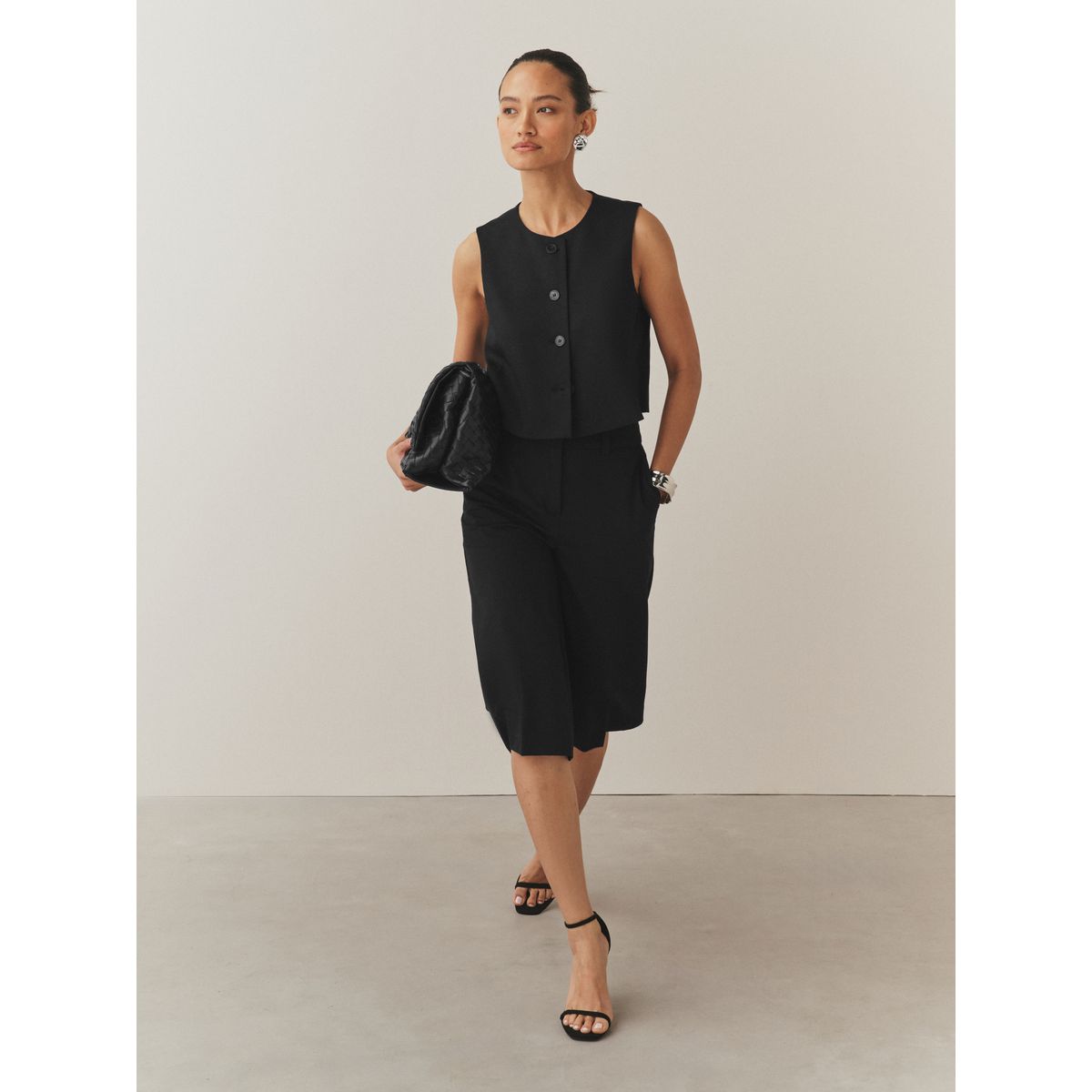 Gilet de costume ras cou ajusté noir, NEXT