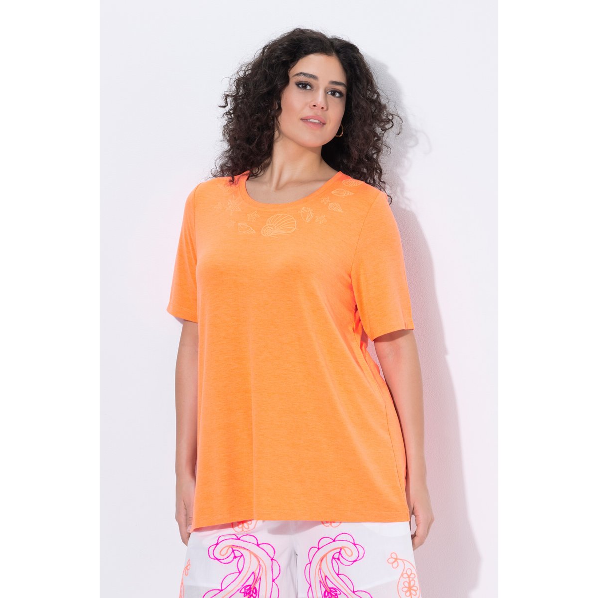 T-shirt brodé orange fluo, ULLA POPKEN