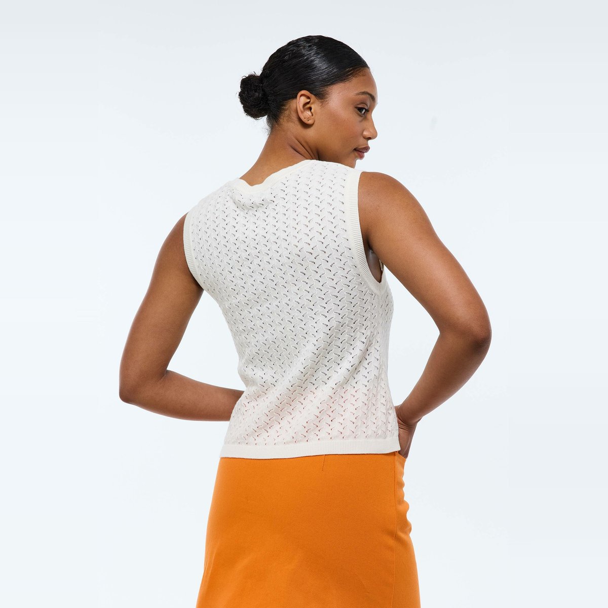 Pull sans manche uni en maille ajourée BIO GOTS ecru, MONOPRIX