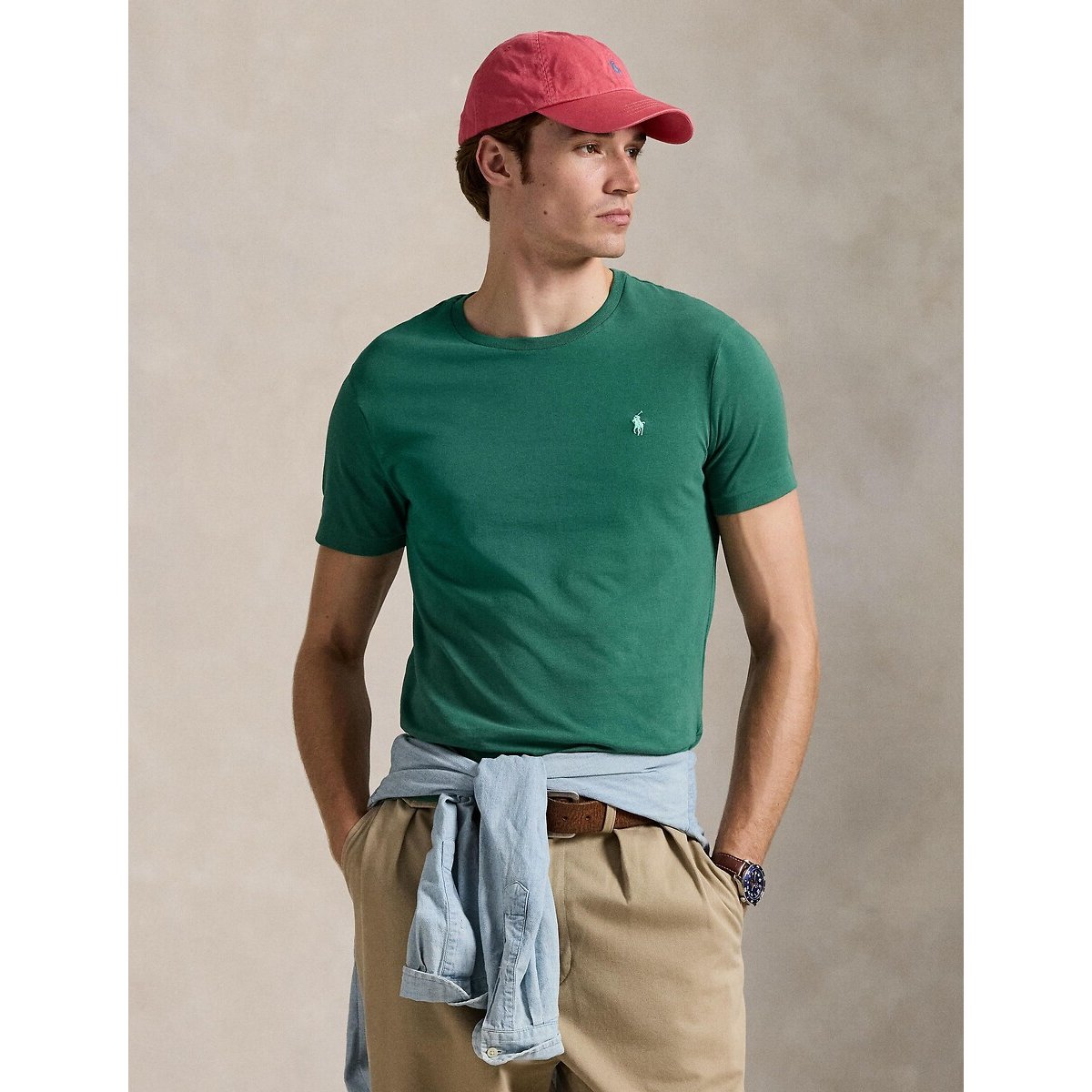 T-shirt à col rond Custom Slim Fit vert, POLO RALPH LAUREN