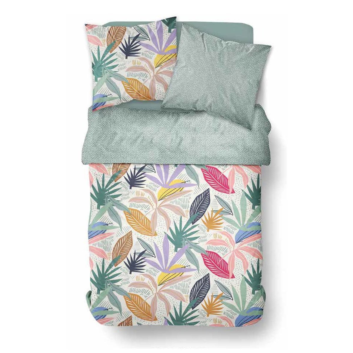 Parure de lit imprimé floral coton SUNSHINE FLORE vert, TODAY