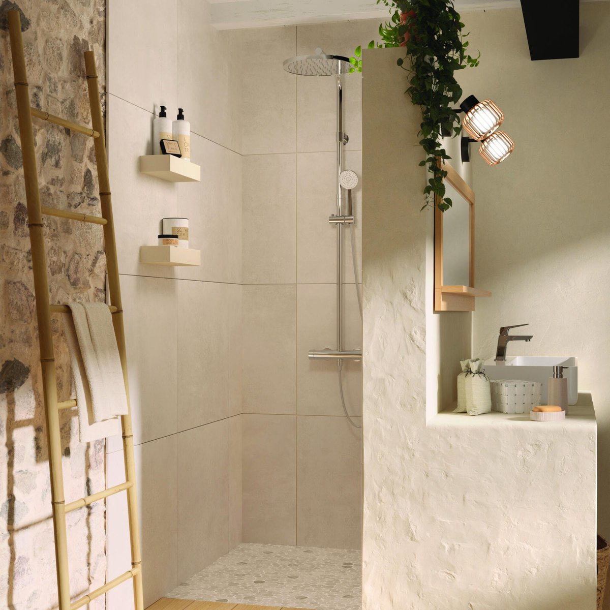 Lot de 2 colonnes de douche avec mitigeur, ESSENTIAL chrome, SENSEA