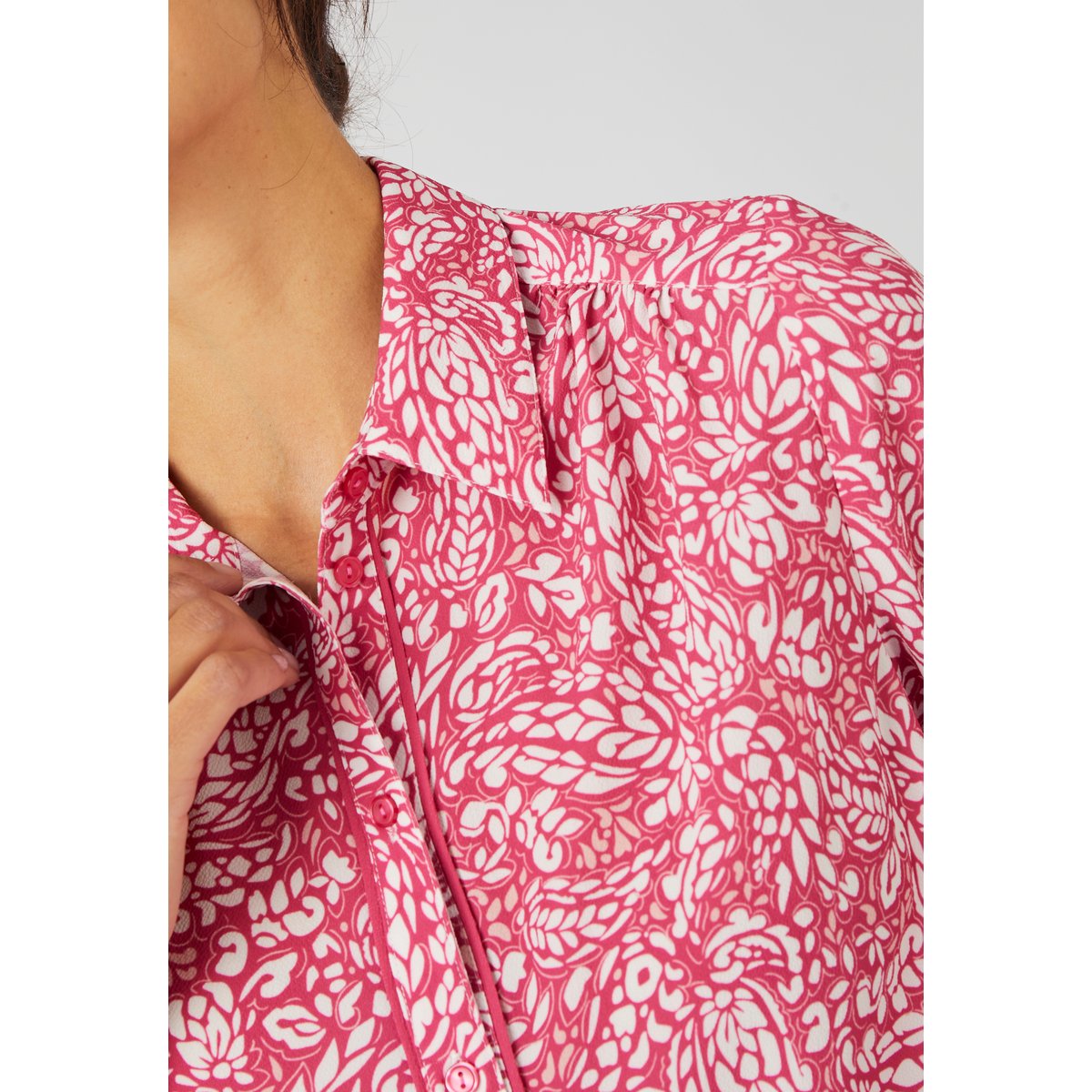 Chemisier crêpe texturé rose feuillage, DAMART