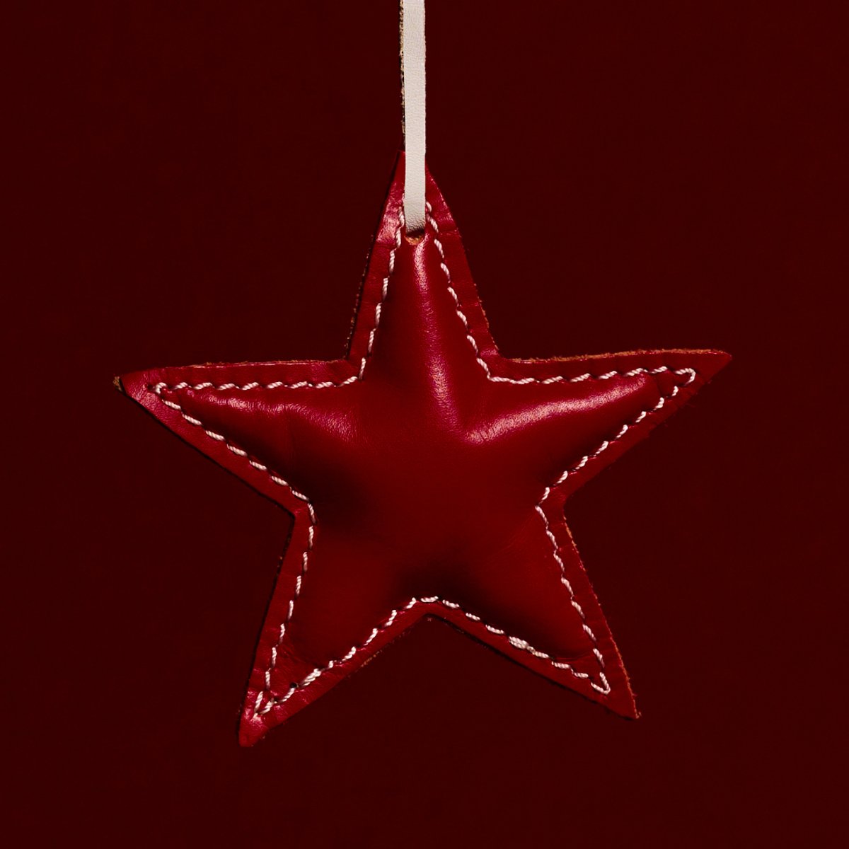 Suspension décorative de noël étoile en cuir H10 rouge, SIA DECO