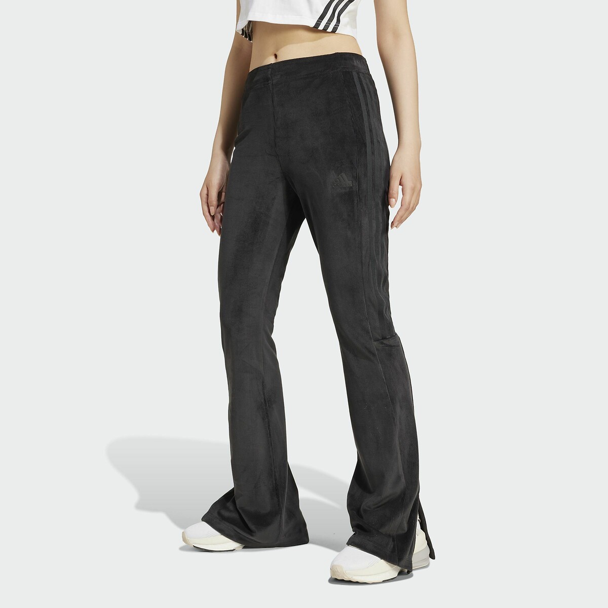 Tiro Cut 3 Stripes Flared Leggings in Velour black, ADIDAS SPORTSWEAR